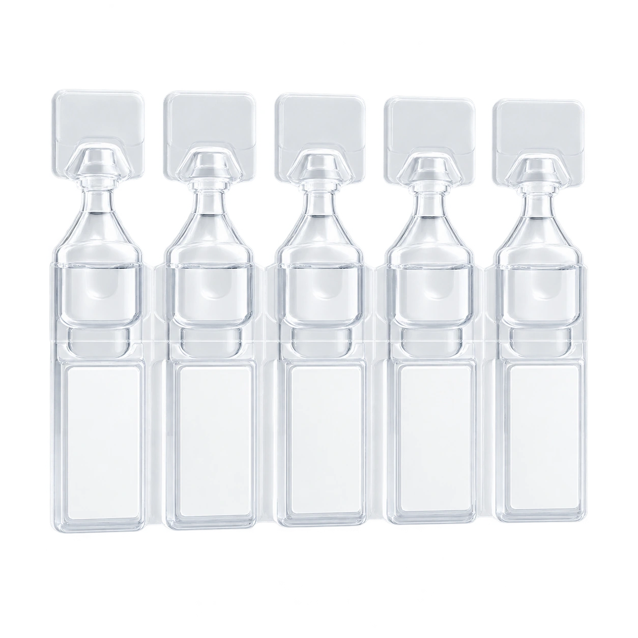 Connected strip of transparent Blow-Fill-Seal ampoules with twist-off heads