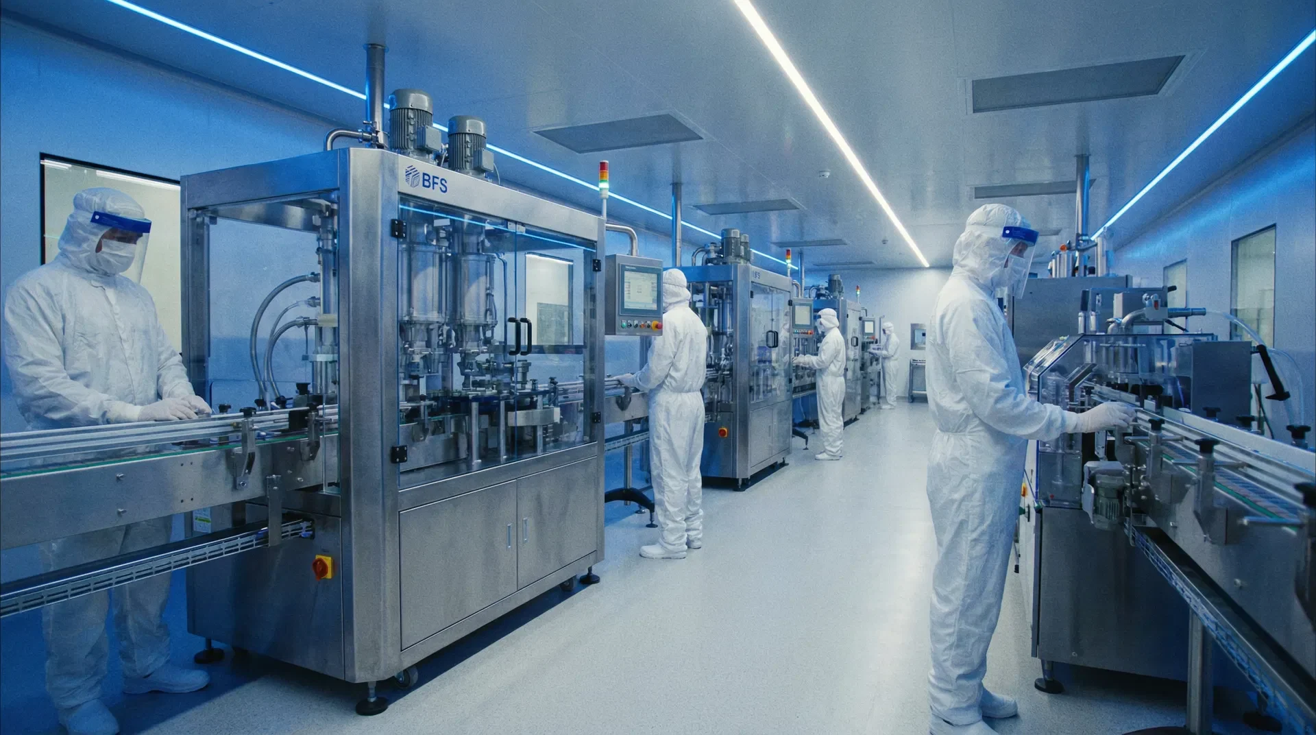 BFS filling line with operators in protective garments