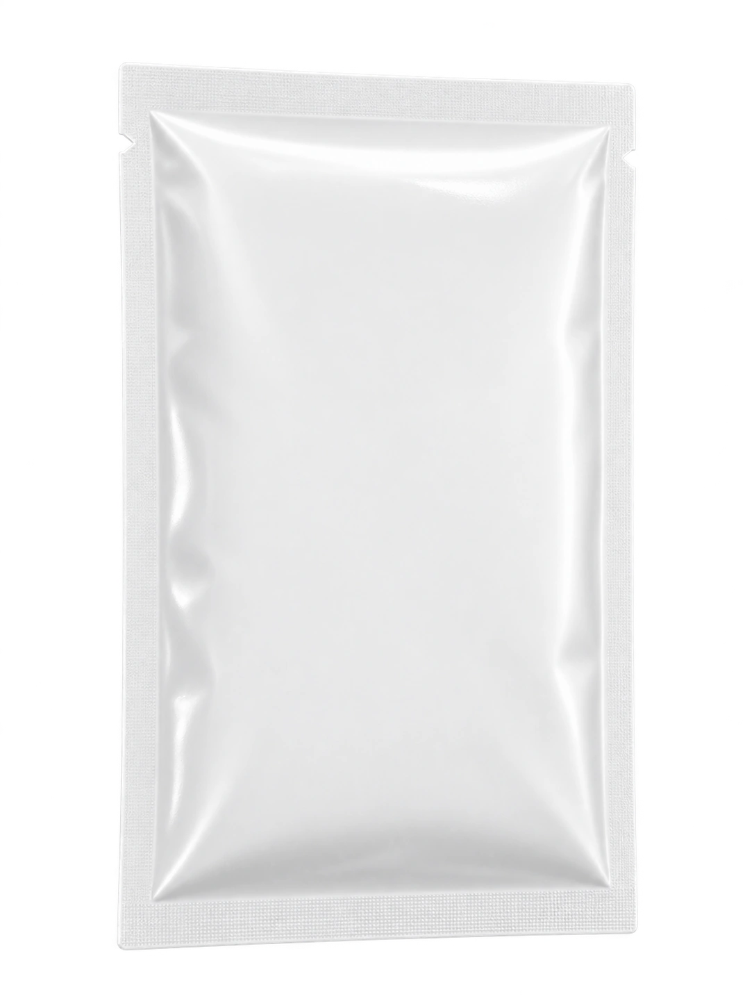 Generated packaging-format reference of an unlabeled white gel-patch sachet. Not a photograph and not confirmed stock.