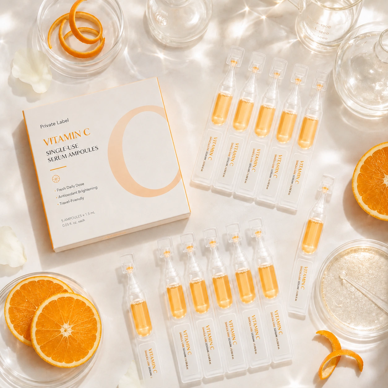 Connected BFS serum ampoules shown with a retail carton from the working library