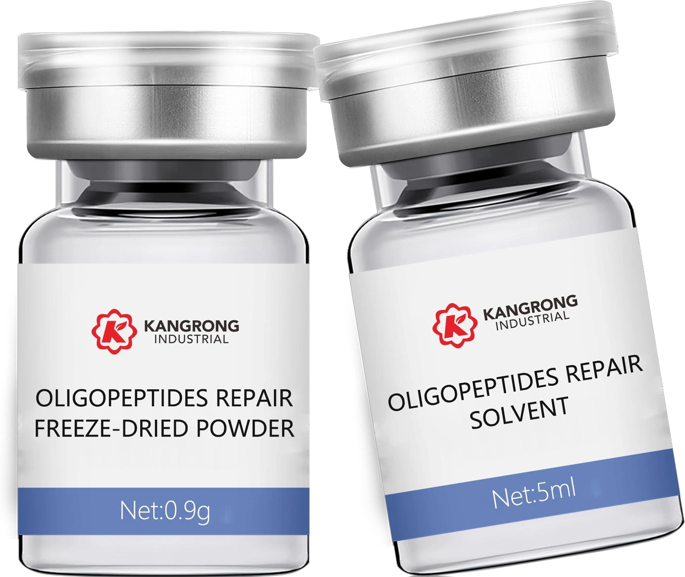 Photograph of a freeze-dried vial and companion liquid vial