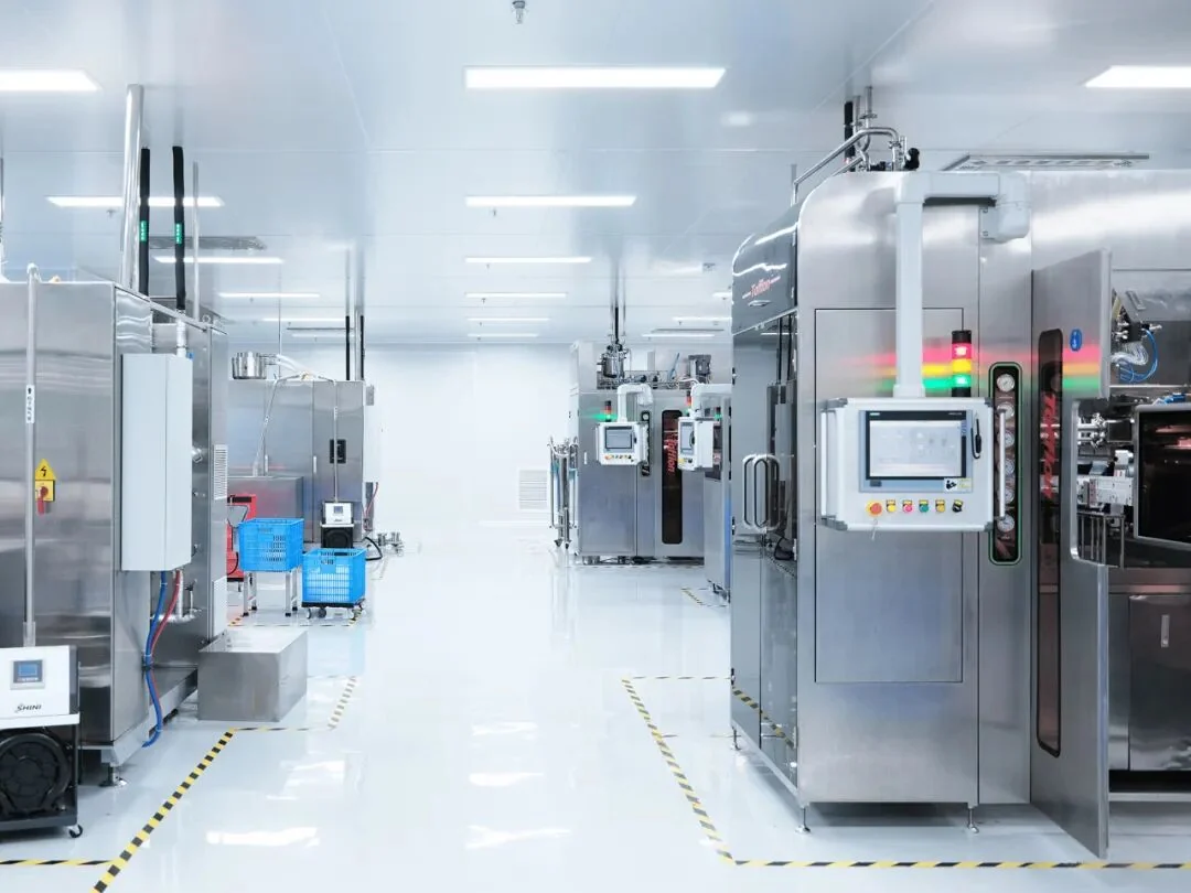 Stainless-steel processing equipment in a bright production environment